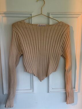 Willow Off-the-Shoulder Ribbed Cropped Sweater - Beige